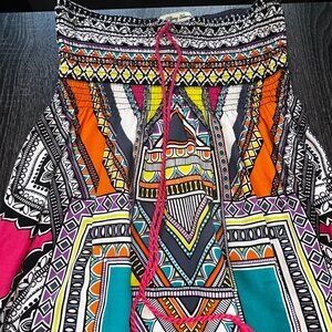 Flying Tomato Boho Tribal Maxi Dress Women's Large Strapless Smocked Multicolor